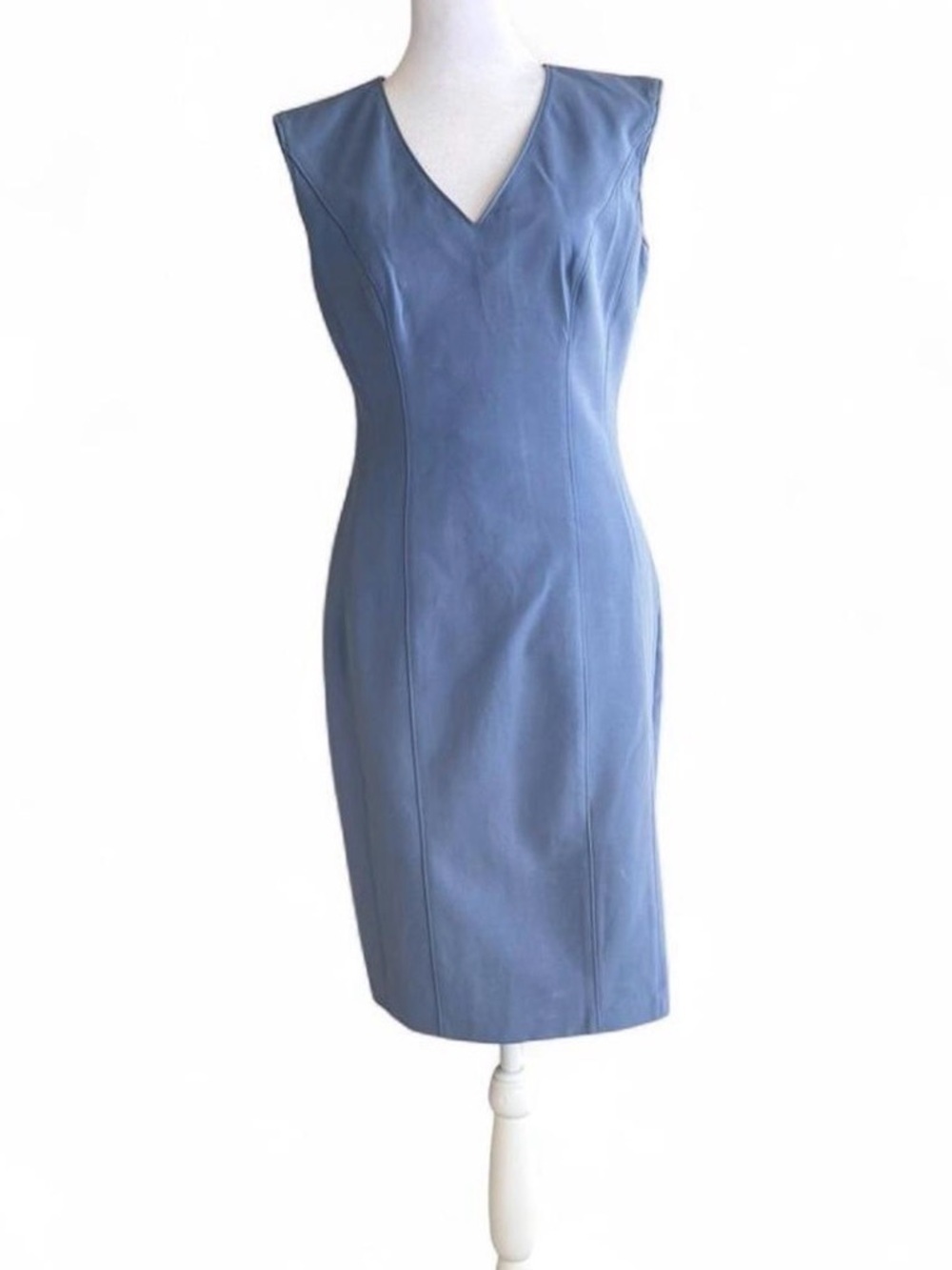 Classic V-Notch Midi Dress in Light Blue